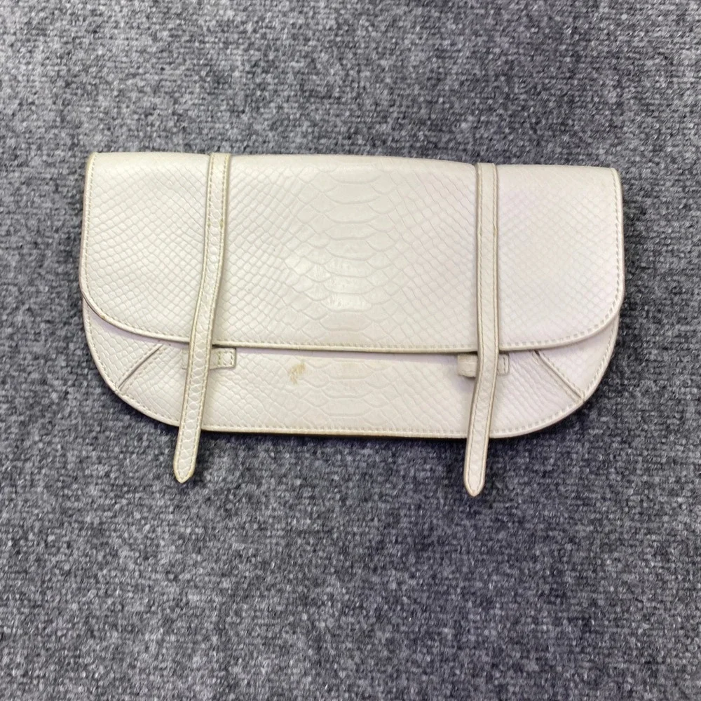 Banana Republic White Snake Embossed Half Moon Double Clutch Bag Cow Leather